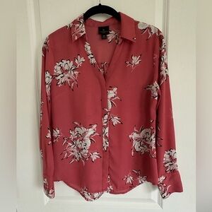 Worthington Petite Pink Floral Button Up Shirt Womens Size PXS